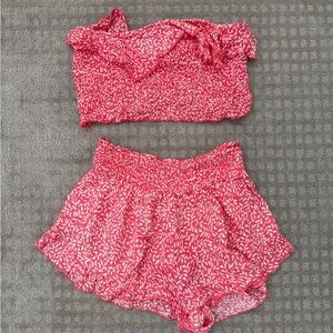 Pink Leaf Print Two-Piece Set